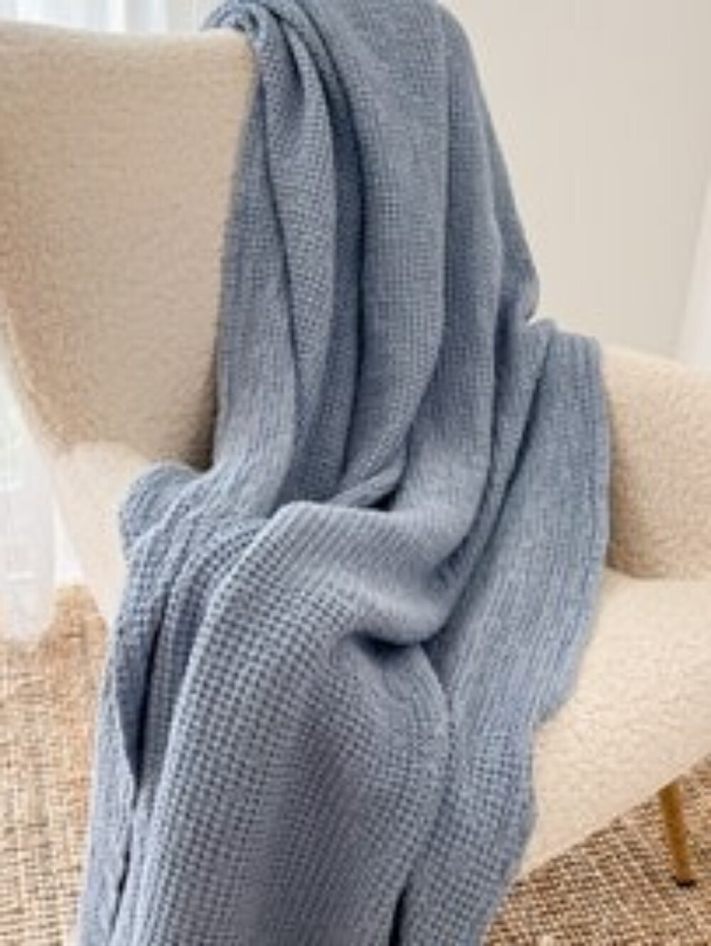 Waffle Weave Soft Cotton Luxury Faded Gray Blue Queen King Coverlet Blanket